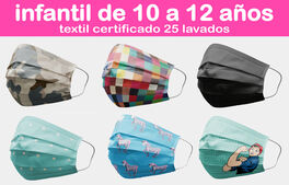 Mascarilla textil infantil 10-12 aos reutilizable y homologada