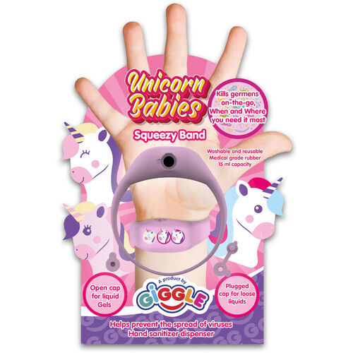 Pulsera  infantil con dispensador para gel desinfectante de manos 'Unicornio'