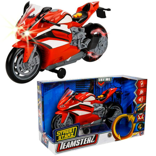 Juguete, moto con movimiento automatico, luz y sonido roja 28cm Teamsterz (2/6)