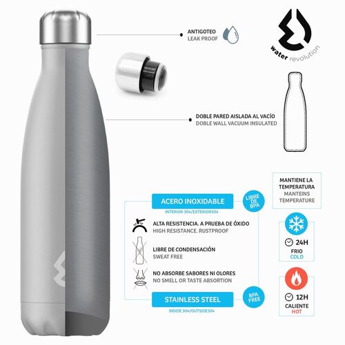 Botella cantimplora termo de acero inox 500ml de Water Revolution 'Gris'