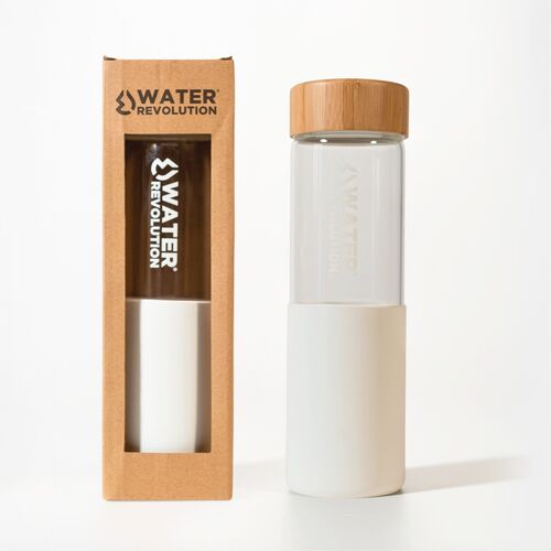 Botella de vidrio 660ml con silicona y tapon de bambu de Water Revolution 'Blanco'