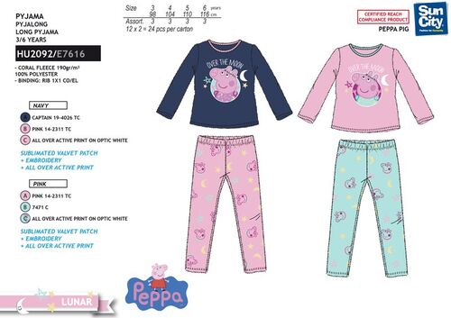 Pijama manga larga coralina de Peppa Pig