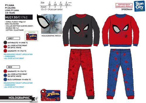 Pijama manga larga coralina de Spiderman