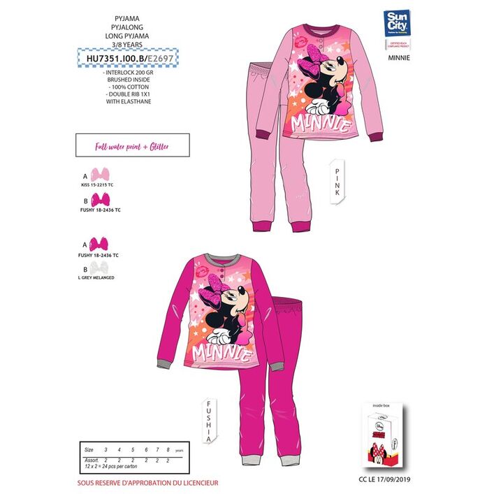 Pijama manga larga algodón en caja regalo de Minnie Mouse