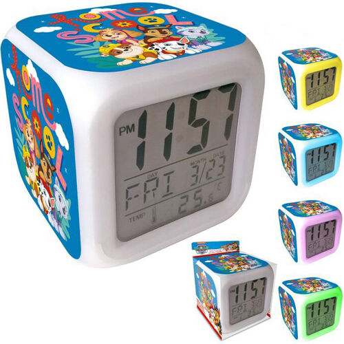 Reloj despertador digital 8cm con alarma y cambio de color de Paw Patro La Patrulla Canina