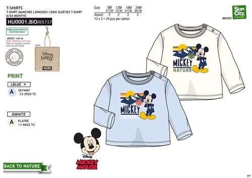 Camiseta algodón organico para bebe de Mickey Mouse