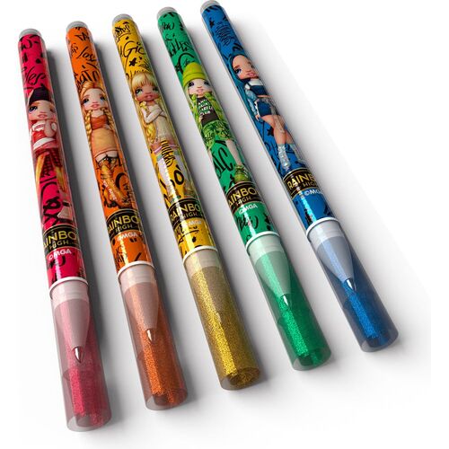 Set 5 bolígrafos perfumados de gel y purpurina de Rainbow High