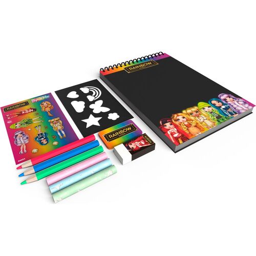 Set de papelería con cuaderno pizarra de Rainbow High