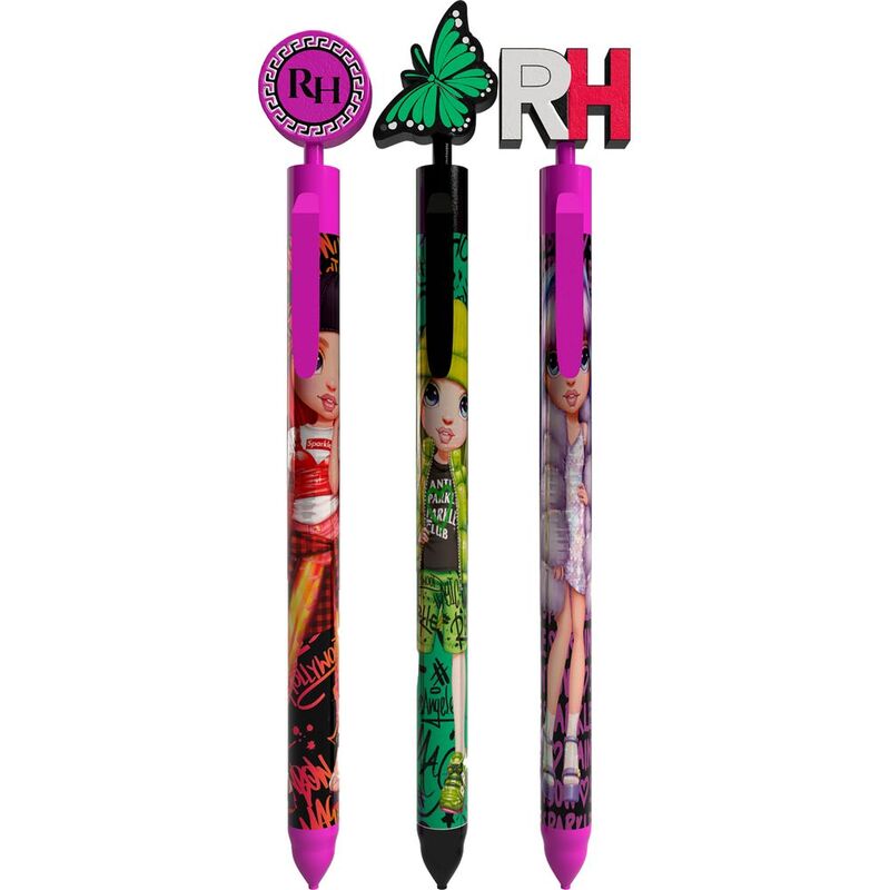 Set 3 bolígrafos con goma de Rainbow High