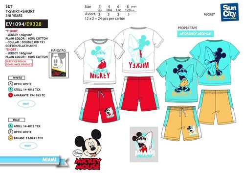 Conjunto pantalon y camiseta corta de algodón de Mickey Mouse