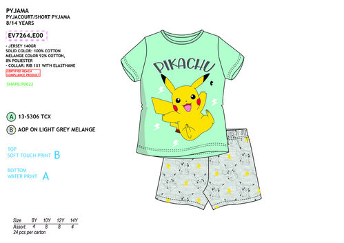 Pijama manga corta de Pokemon