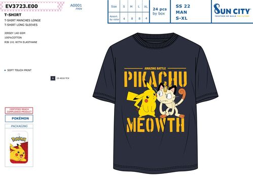 Camiseta juvenil/adulto de Pokemon - talla XL