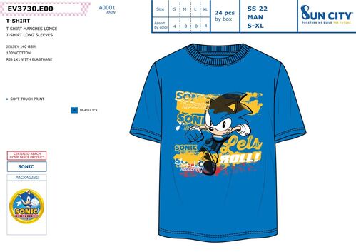 Camiseta juvenil/adulto de Sonic - talla XL