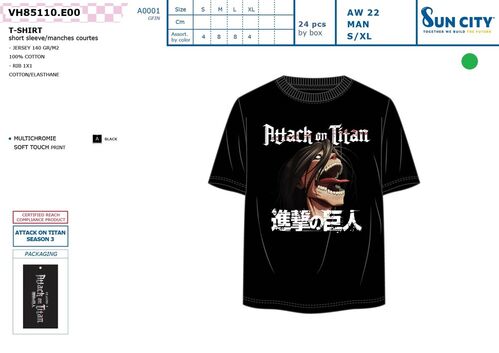 Camiseta juvenil/adulto de Attack On Titan (coleccin manga) - talla M
