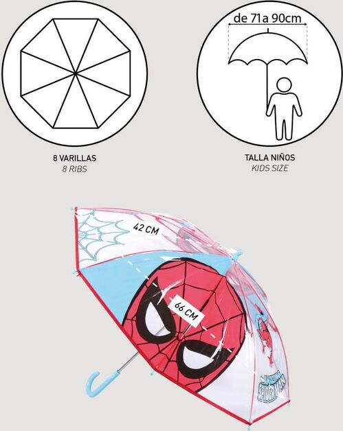 Paraguas manual 42cm transparente de Spiderman