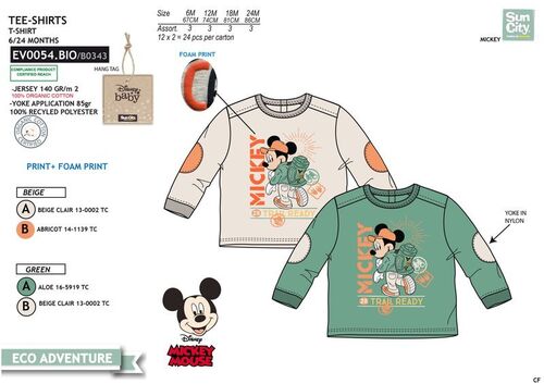 Camiseta manga larga algodn para bebe de Mickey Mouse