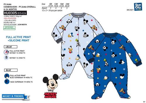 Pijama pelele coralina para beb de Mickey Mouse