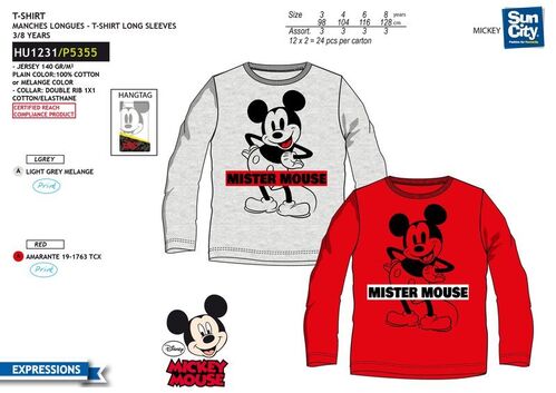 Camiseta algodn manga larga de Mickey Mouse