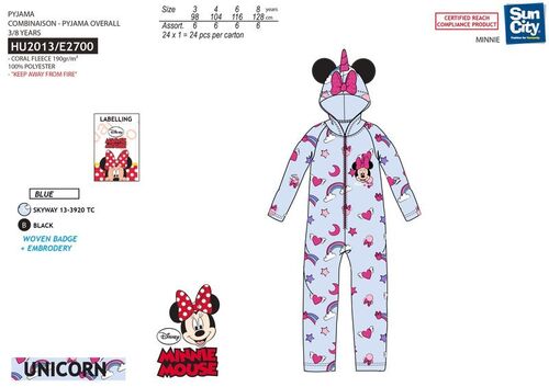 Pijama mono coralina con capucha de Minnie Mouse