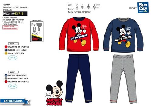 Pijama manga larga de Mickey Mouse