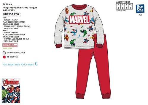 Pijama manga larga algodn de Avengers