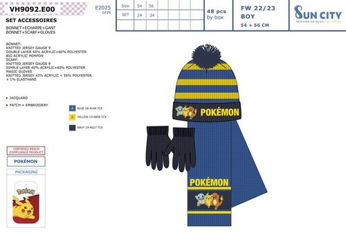 Set gorro con pompon, bufanda y guantes de punto de Pokemon